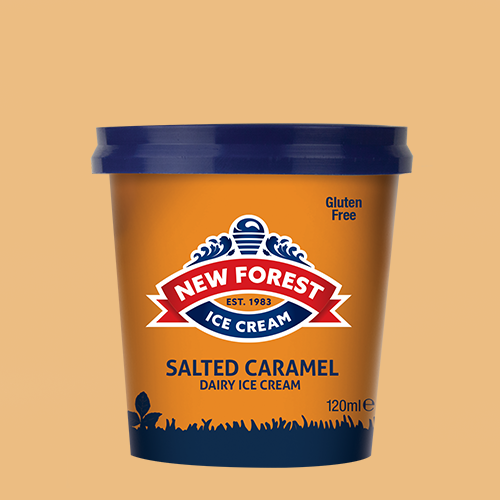New Forest Ice Cream - 120ml Salted Caramel spoon in lid ice cream tub
