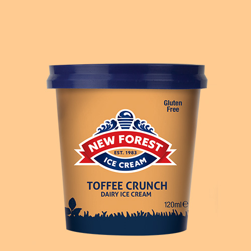 New Forest Ice Cream - 120ml Toffee Crunch spoon in lid ice cream tub