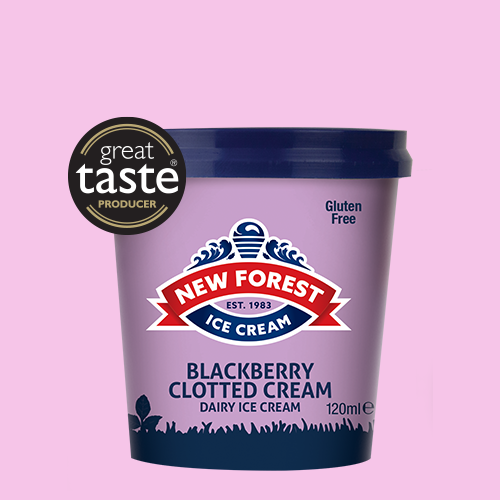 New Forest Ice Cream - 120ml Dairy Blackberry Clotted Cream spoon in lid tub